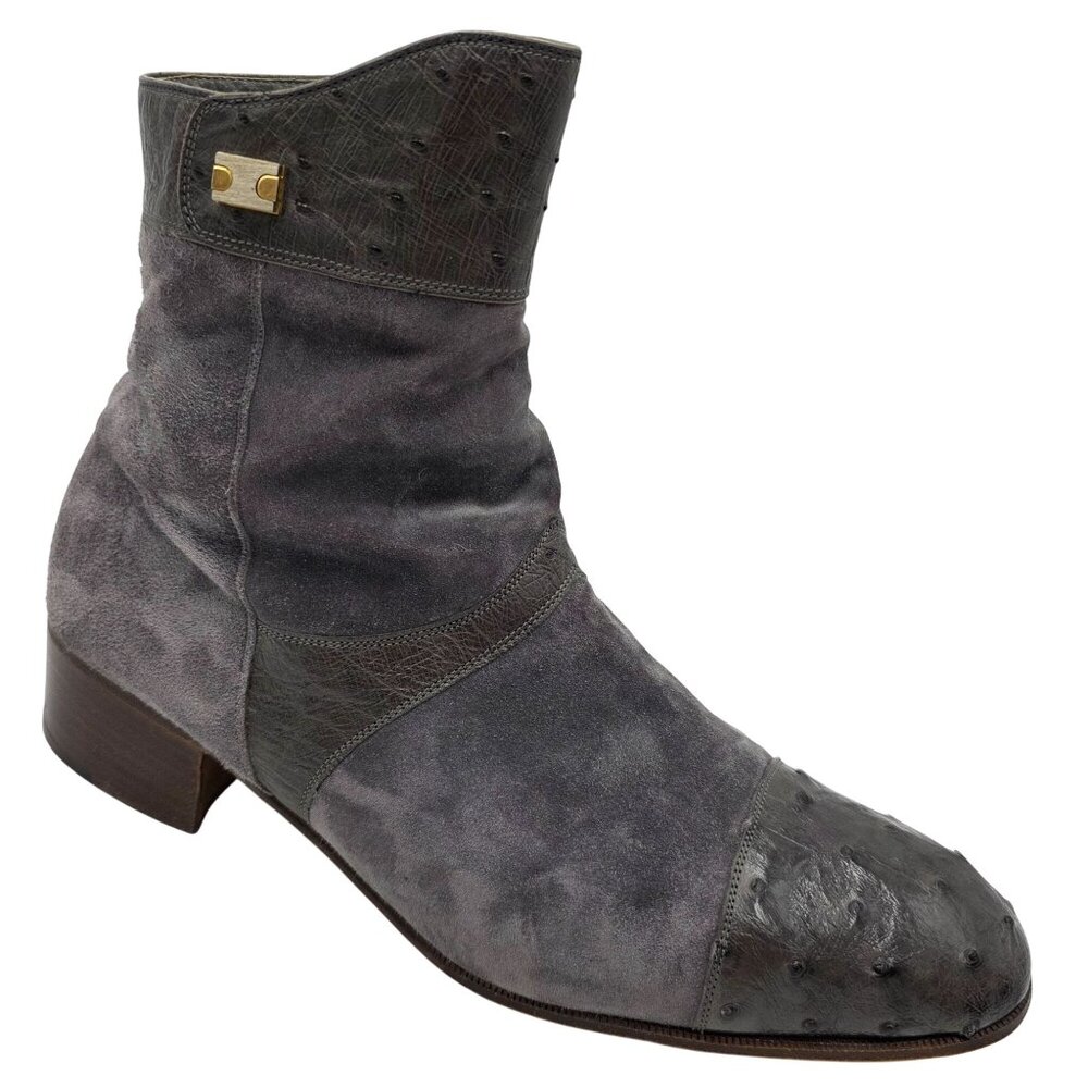 Vintage Mauri Exotic Ostrich and Suede Gray Dress Shoes Mens 8.5 Ankle Zip Boots - Picture 16 of 16